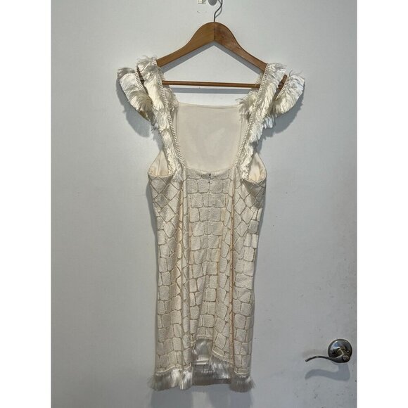 Alexis 'Jasmine Paneled Tas-sel Trim Shift Dress' Size XS Womens - White - Picture 7 of 10